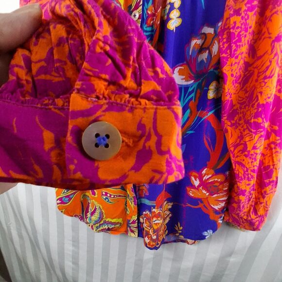 Soft Surrounding Multicolor Multi-print Button Front Shirt w/Embroidery Size M - Picture 4 of 10